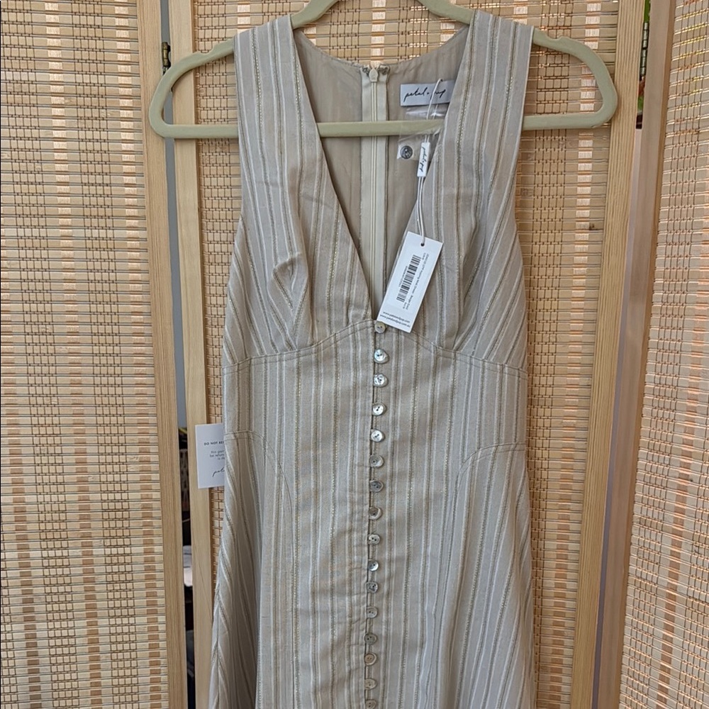 Beige Striped Sleeveless Dress